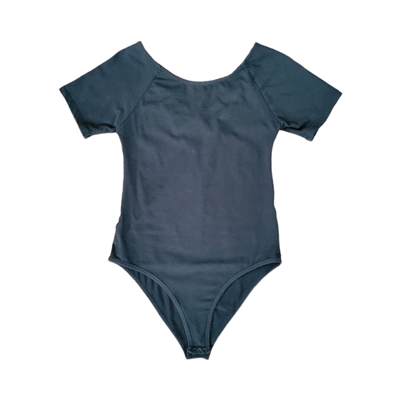 Cotton On Women's Size S Black Short Sleeve Criss Cross Back Snap-Up Bodysuit - Picture 1 of 7
